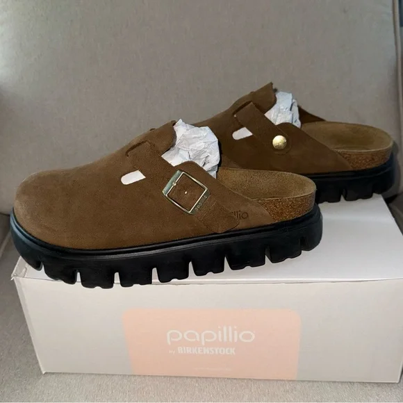 Birkenstock Papillio Boston Chunky Suede Leather in Dark Tea/ Black - Picture 9 of 12